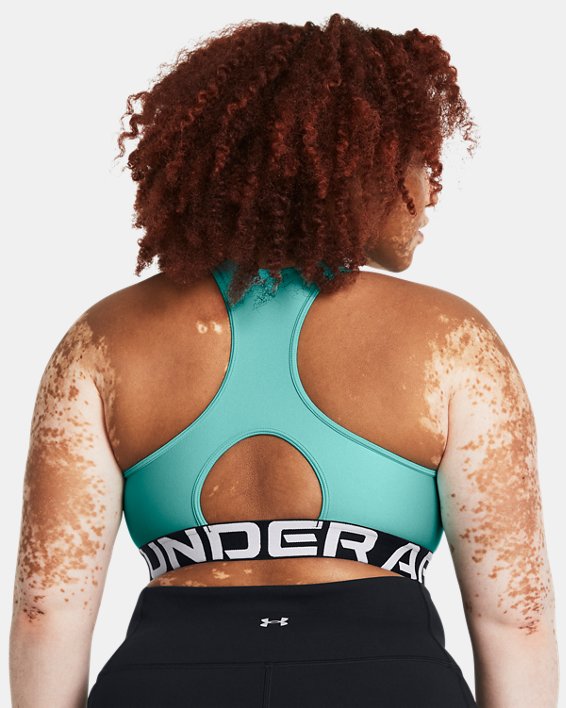Women's HeatGear® Armour Mid Branded Sports Bra, Green, pdpMainDesktop image number 6